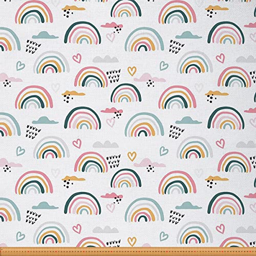 Regenbogen Stoff Meterware Wolken Polsterstoff Cartoon Wolken Regen Dekorationsstoff Kawaii Herz Muster Drinnen Draußen Stoff Bunter Handgezeichneter DIY Kunst Wasserdichter Stoff 92 x 150 (HxB) von Homewish