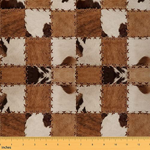 Rindsfell Stoff Meterware Patchwork Cow Hide Print Polsterstoff Cow Spots Dekorstoff Western Cowboy Farmhouse Drinnen Draußen Stoff Braun Weiß Wasserdichter Stoff 92 x 150 (HxB) von Homewish