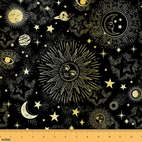 Sonne Mond Stoff Meterware Sternenhimmel Serie Möbelstoff Kinder kosmische Planeten Sonnengesicht Dekor stoff Jungen Mädchen trippiger Hippie Stoff für drinnen und draußen DIY Kunst 92 x 150 (HxB) von Homewish