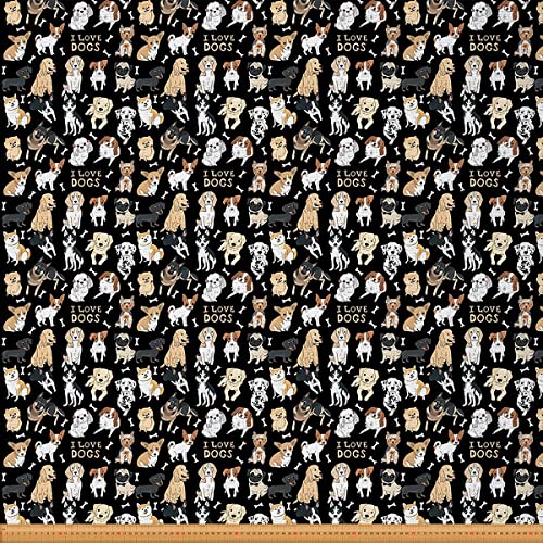 Süßer Hundestoff Meterware Polsterstoff für Hundeliebhaber Karikatur Haustier Dackel Corgi Husky Golden Retriever Dekorationsstoff Kawaii Hundeknochen Diy Stoff für Drinnen Draußen 276 x 150 (HxB) von Homewish
