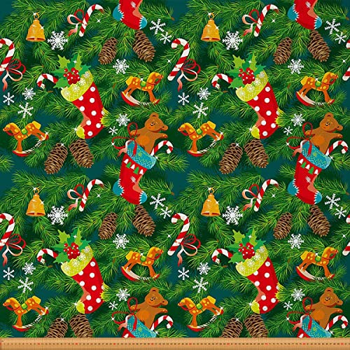 Weihnachtsstoff Meterware Weihnachtsbaum Polsterstoff Schneeflockenglöckchen Zuckerstangen Dekorstoff Süßer Bär Drinnen Draußen Stoff Dekor Geschenk DIY Kunst Wasserdichter Stoff Grün Rot 276x150(HxB) von Homewish