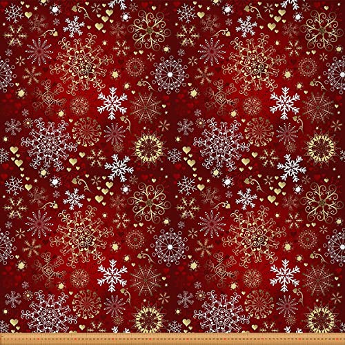 Weihnachtsstoff Meterware Winter Schneeflocken Polsterstoff Rot Herzmuster Dekostoff Verschiedene Arten Von Schneeflocken Pfeilen Sternen Polster und Wohnakzenten Rotgold 276 x 150 (HxB) von Homewish