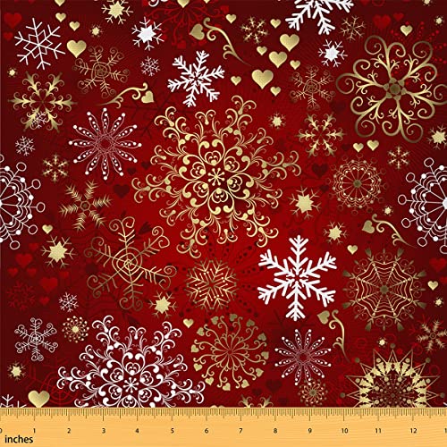 Weihnachtsstoff Meterware Winter Schneeflocken Polsterstoff Rot Herzmuster Dekostoff Verschiedene Arten Von Schneeflocken Pfeilen Sternen Polster und Wohnakzenten Rotgold 460 x 150 (HxB) von Homewish