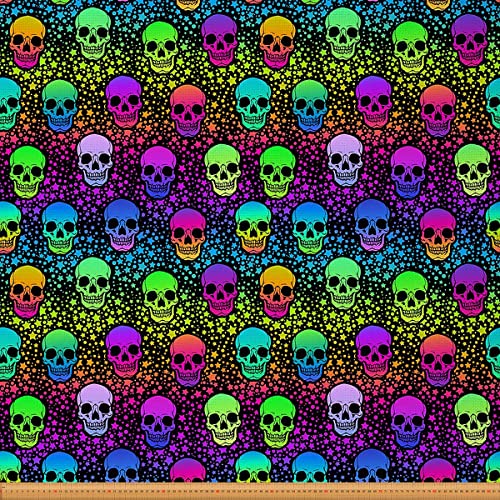 Zuckerschädel Polsterstoff Galaxis Stoff Meterware Gotisch Totenkopf Bunter Dekorationsstoff Halloween Dekostoff Schädelknochen Skelett Regenbogen Wasserdichter Stoff 92 x 150 (HxB) von Homewish