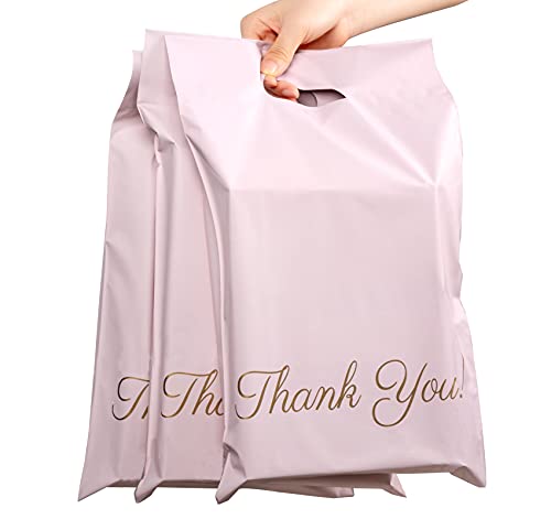 60 Versandbeutel Champagnerrosa, Plastik Versandtaschen 250 x 350mm Tragbare Poly-Kunststoffbeutel mit Golden"Thank You" Selbstklebend und blickdicht, Versandtüten für Kleidung von Homewit