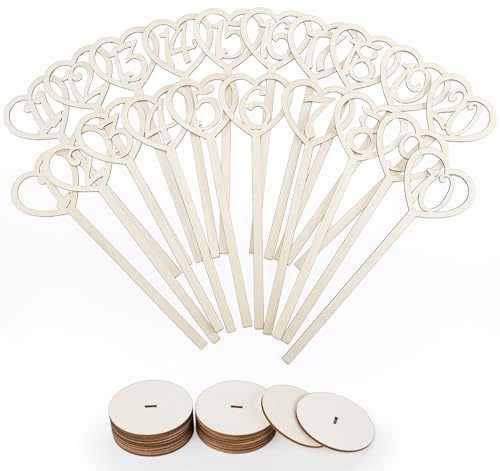 Homewit 1-20 Holz Nummer Zahlen, 20 Stück 35cm Hoch Tischnummern Hochzeit Tischkartenhalter Halter Basis Holz Nummern Holzzahlen für Hochzeit Party Tabelle Dekoration Herzen von Homewit