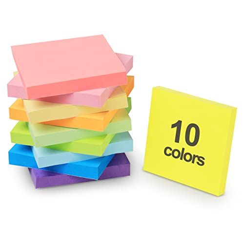 Homewit 10 Stück Farbige Haftnotizen - 76 x 76mm Sticky Notes, Selbstklebende Haftnotizzettel Klebezettel bunt zettel farbig Notizblöcke für Büro Schule Zuhause, 100 Blätter/Block, 10 Farben von Homewit