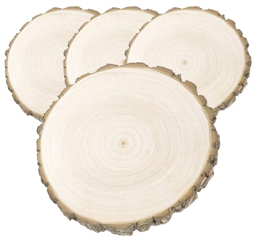 Homewit Holzscheiben 30 cm, 4er Set Runde Baumscheiben 28-32 cm ohne Loch – Naturholz Unbehandelte Holz Log Scheiben aus Paulownia Holz für DIY Basteln, Hochzeit und Weihnachtsdeko, 20mm Dicke von Homewit