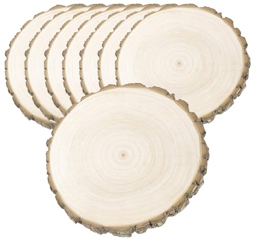 Homewit Holzscheiben 30 cm, 8er Set Runde Baumscheiben 28-32 cm ohne Loch – Naturholz Unbehandelte Holz Log Scheiben aus Paulownia Holz für DIY Basteln, Hochzeit und Weihnachtsdeko, 20mm Dicke von Homewit