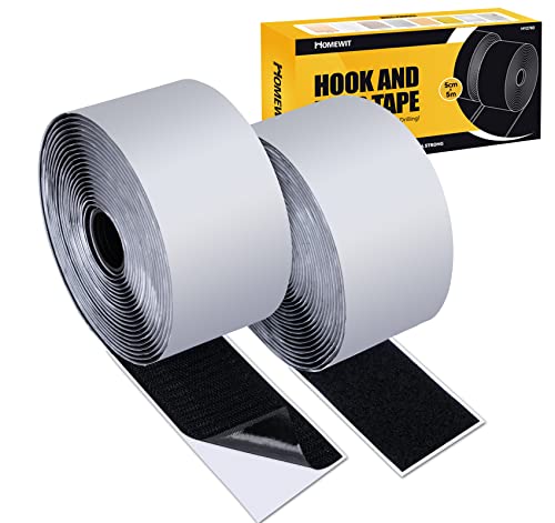Homewit Klettband Selbstklebend Schwarz 5m x 50mm,Klettverschluss Selbstklebend Extra Stark,Klettband zum Nähen,Klettband für Fliegengitter von Homewit