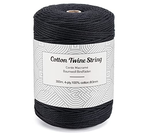 Homewit Makramee Baumwolle Garn 3 mm x 300 m Natürliche Baumwollgarn, Makramee Schwarz Kordel-Strickarbeiten Kettgarn Baumwollschnur für DIY Basteln, Handtasche, Traumfänger - Schwarz Homewit Makramee Baumwolle Garn 3 mm x 300 m Natürliche Baumwollgarn, Makramee Schwarz Kordel-Strickarbeiten Kettgarn Baumwollschnur für DIY Basteln, Handtasche, Traumfänger - Schwarz von Homewit