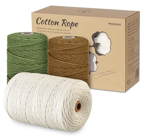 Makramee Garn 3mm x 400 m,Homewit 3 stück Makramee Set Anfänger, Natürliches Qetlavee für selbstgemachte Pflanzenaufhänger, Wandbehänge und Weihnachtsdekorationen(Beige, Grün, Braun) Makramee Garn 3mm x 400 m,Homewit 3 stück Makramee Set Anfänger, Natürliches Qetlavee für selbstgemachte Pflanzenaufhänger, Wandbehänge und Weihnachtsdekorationen(Beige, Grün, Braun) von Homewit