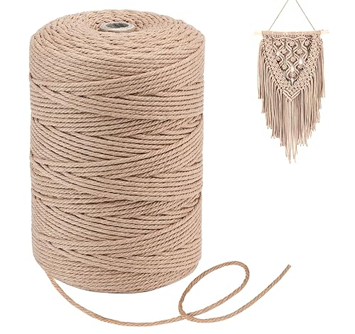 Homewit Makramee Garn 3mm 300m, Natur Baumwollgarn Makramee Für DIY Handwerk,Macrame Cord,Garn Für Makramee Graubraun von Homewit