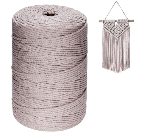 Homewit Makramee Garn 3mm X 300m,Macrame Cord Natur,Baumwollgarn Makramee Für DIY Handwerk,Garn Für Makramee GrauRosa, (HY3136hz) von Homewit