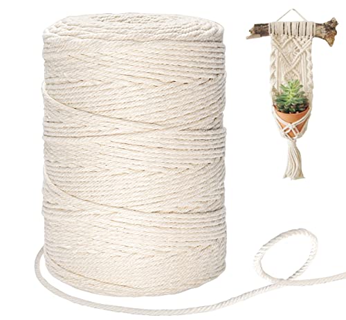 Makramee Baumwolle Garn 3 mm x 300 m Natürliche Baumwollgarn, Beigefarbenes Kordelseil für Blumenampel Makramee Wandbehang, Hängepflanze Pflanze Aufhänger, Weben Dekoration, Schnur Stricken - Beige von Homewit