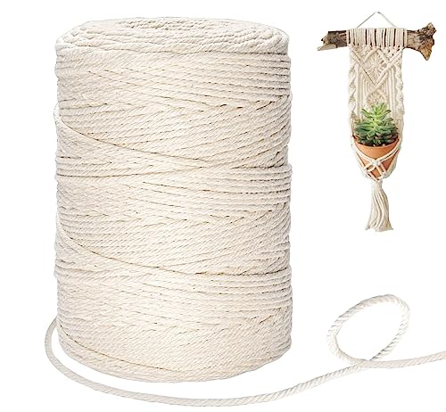 Makramee Baumwolle Garn 3 mm x 300 m Natürliche Baumwollgarn, Beigefarbenes Kordelseil für DIY Handwerk Basteln Wand Aufhängung Pflanze Aufhänger Schnur Stricken - Beige von Homewit