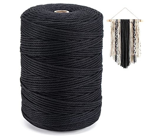 Makramee Garn Schwarz, Homewit Premium Makrame Macrame 3mm x 300m Macrame Cord und Garn für Makramee Baumwollgarn, Makrameegarn Baumwollkordel für Pflanzenaufhänger, Wandbehang, Traumfänger Deko von Homewit