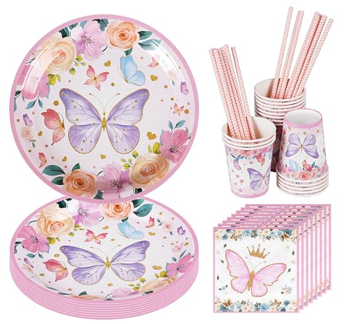 Schmetterling Deko Geburtstag, Homewit 64 Stück Schmetterling Partygeschirr Set für Mädchen Kindergeburtstag Party Deko Kinder Geburtstag Geburtstagsdeko Pappteller Teller Tassen Servietten Tischdecke Schmetterling Deko Geburtstag, Homewit 64 Stück Schmetterling Partygeschirr Set für Mädchen Kindergeburtstag Party Deko Kinder Geburtstag Geburtstagsdeko Pappteller Teller Tassen Servietten Tischdecke von Homewit