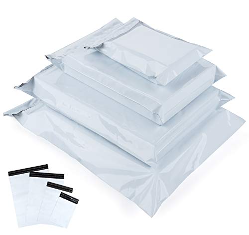 Versandbeutel Plastik Versandtaschen, 100 x Weiß Blickdicht Neues Material Plastik Poly Kunststoffbeutel Selbstklebend mit 4 Gemischt Größe Versandtüten für Kleidung von Homewit