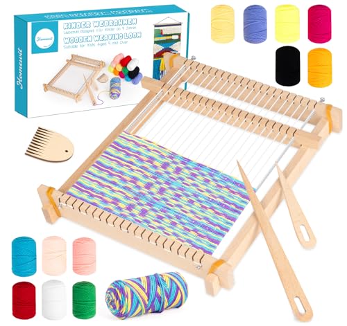 Webrahmen für Kinder ab 6 Jahre, 24 X 28 cm Hochwertiger Holz Webstuhl Set für Schüler und Anfänger, Enthält Genug Reichlich Garn zum Stricken von Homewit