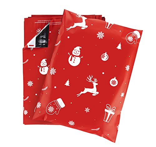 Weihnachten Versandbeutel, 60st Geschenktaschen groß - Plastik Versandtaschen 300x400mm Selbstklebend und Blickdicht, Versandtüten aus Plastik für Kleidung und Weihnachtsgeschenken - Rot von Homewit