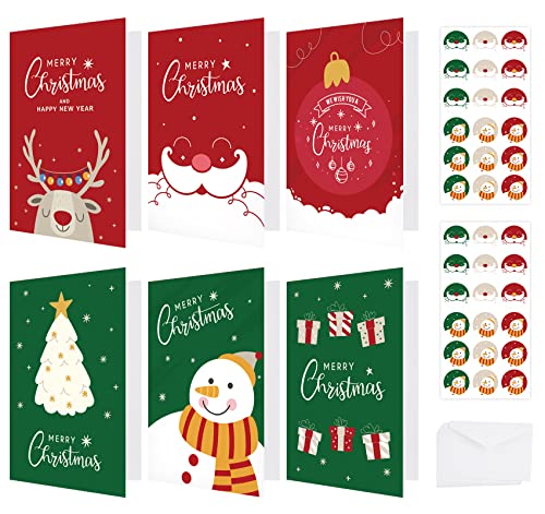 Weihnachtspostkarten 6 Designs, 36er Weihnachtskarten mit Umschlägen und Aufkleber - Weihnachten Karten - 10 x 15 cm Klappkarten Grußkarten Blanko für Weihnachtsgrüße an Familie und Freunde von Homewit