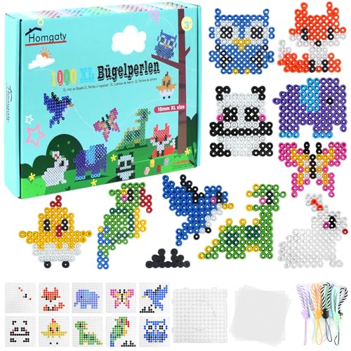 Homgaty 10mm Bügelperlen Groß Set, 1000 Stück XL Steckperlen mit Steckplatte, 10 Tiere Muster und Bügelpapier, Kreatives Perlenset zum Basteln Handwerk für Kinder ab 3 Jahren Homgaty 10mm Bügelperlen Groß Set, 1000 Stück XL Steckperlen mit Steckplatte, 10 Tiere Muster und Bügelpapier, Kreatives Perlenset zum Basteln Handwerk für Kinder ab 3 Jahren von Homgaty