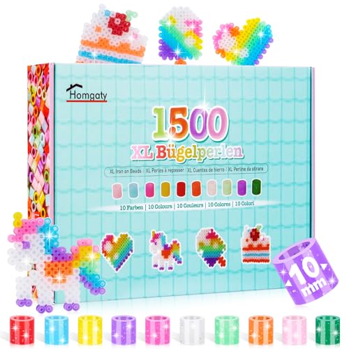 Homgaty 10mm Große Bügelperlen Glitter - 1500 Stück XL Steckperlen Nachfüllset mit Steckplatten und Bügelpapier, 10 Pastell Farben, Kreatives Perlenset für Kinder ab 3 Jahren Homgaty 10mm Große Bügelperlen Glitter - 1500 Stück XL Steckperlen Nachfüllset mit Steckplatten und Bügelpapier, 10 Pastell Farben, Kreatives Perlenset für Kinder ab 3 Jahren von Homgaty