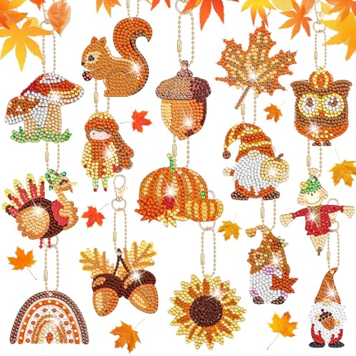Homgaty Diamond Painting Herbst Anhänger - 15 Stück 5D Wichtel Diamant Painting Schlüsselanhänger für Kinder Erwachsene, Doppelseitige Diamant Malerei Kit für Erntedankfest Ernte Halloween Deko Homgaty Diamond Painting Herbst Anhänger - 15 Stück 5D Wichtel Diamant Painting Schlüsselanhänger für Kinder Erwachsene, Doppelseitige Diamant Malerei Kit für Erntedankfest Ernte Halloween Deko von Homgaty