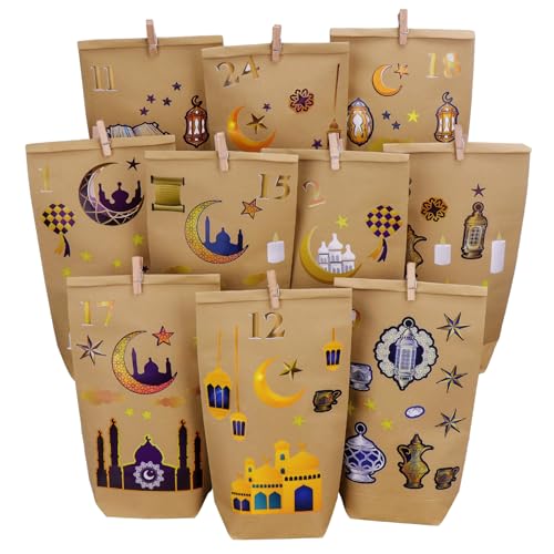Homgaty DIY Ramadan Kalender zum befüllen, 30 Stück Ramadan Tüten mit Aufklebern für Kinder, Eid Mubarak Geschenktüten Papiertüten Wiederverwendbar mit Clips und Juteseil für Ramadan Deko Homgaty DIY Ramadan Kalender zum befüllen, 30 Stück Ramadan Tüten mit Aufklebern für Kinder, Eid Mubarak Geschenktüten Papiertüten Wiederverwendbar mit Clips und Juteseil für Ramadan Deko von Homgaty