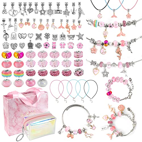 Homgaty Geschenke für Mädchen 6-12 Jahre, Schmuck Basteln Mädchen, Schmuckbastelsets Geschenke für Mädchen Kinder, Charm Armband Bastelset Kit DIY für ab 6 7 8 9 10 11 12 Jahre Mädchen (Rosa) von Homgaty