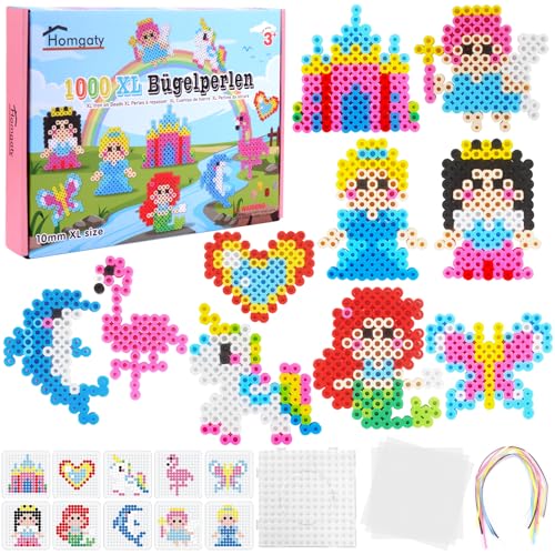 Homgaty Große 10mm Bügelperlen Mädchen Set, 1000 Stück XL Steckperlen mit Platten, 10 Muster und Bügelpapier, 10 Bunte Farben XL Bügelperlen, Kreatives Perlenset für Kinder ab 3 Jahren Homgaty Große 10mm Bügelperlen Mädchen Set, 1000 Stück XL Steckperlen mit Platten, 10 Muster und Bügelpapier, 10 Bunte Farben XL Bügelperlen, Kreatives Perlenset für Kinder ab 3 Jahren von Homgaty