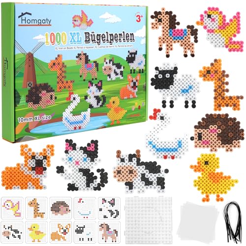Homgaty Große 10mm Bügelperlen Set, 1000 Stück XL Steckperlen mit Platten, 10 Muster und Bügelpapier, 10 Bunte Farben XL Bügelperlen, Kreatives Perlenset für Kinder ab 3 Jahren Homgaty Große 10mm Bügelperlen Set, 1000 Stück XL Steckperlen mit Platten, 10 Muster und Bügelpapier, 10 Bunte Farben XL Bügelperlen, Kreatives Perlenset für Kinder ab 3 Jahren von Homgaty
