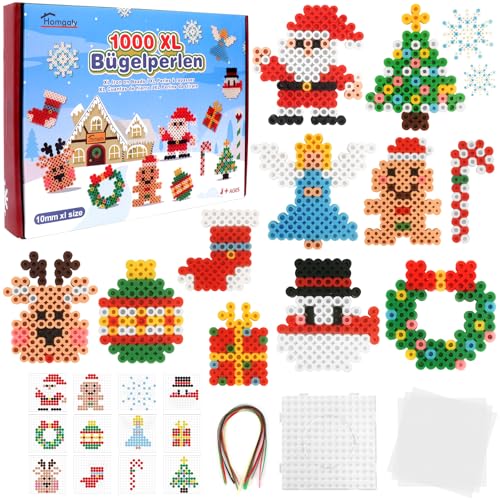 Homgaty Große 10mm Bügelperlen Weihnachten Set, 1000 Stück XL Steckperlen mit Platten, 12 Muster und Bügelpapier, 9 Bunte Farben XL Bügelperlen, Kreatives Perlenset für Kinder ab 3 Jahren Homgaty Große 10mm Bügelperlen Weihnachten Set, 1000 Stück XL Steckperlen mit Platten, 12 Muster und Bügelpapier, 9 Bunte Farben XL Bügelperlen, Kreatives Perlenset für Kinder ab 3 Jahren von Homgaty