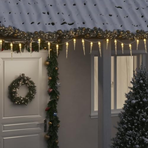 Homgoday Eiszapfen-Lichterkette 100 LEDs Weihnachtsbeleuchtung Weihnachtsdeko, Lichterketten für Weihnachten, Party, Deko, Hochzeit, Garten, Balkon Warmweiß 10 m Acryl PVC von Homgoday