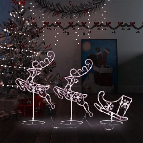 Homgoday Fliegende Rentiere und LED-Schlitten, 3 Stück, leuchtende Weihnachtsdekoration, mit 72 LEDs, 8 verschiedene Lichteffekte, für drinnen und draußen, Baum, Rasen, Garten, warmweiß, 260 x 21 x 87 Homgoday Fliegende Rentiere und LED-Schlitten, 3 Stück, leuchtende Weihnachtsdekoration, mit 72 LEDs, 8 verschiedene Lichteffekte, für drinnen und draußen, Baum, Rasen, Garten, warmweiß, 260 x 21 x 87 von Homgoday