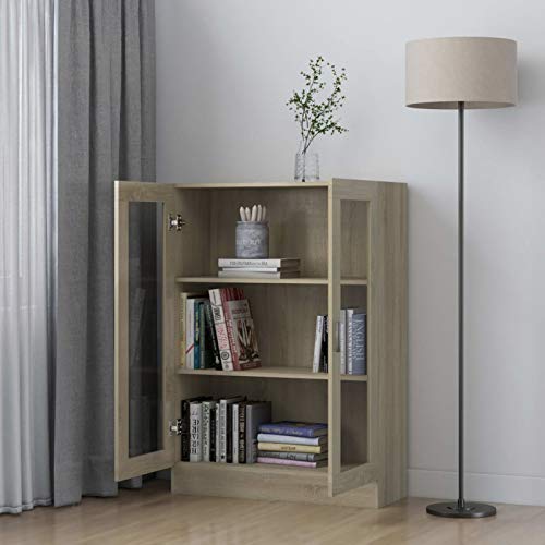 Homgoday Glasvitrine mit 3 Fächern, 2 Türen, Vitrine, Wohnzimmer, Wohnzimmermöbel, Kommode, Küche, Vitrine aus Holz, Eiche Sonoma, 82,5 x 30,5 x 115 cm Homgoday Glasvitrine mit 3 Fächern, 2 Türen, Vitrine, Wohnzimmer, Wohnzimmermöbel, Kommode, Küche, Vitrine aus Holz, Eiche Sonoma, 82,5 x 30,5 x 115 cm von Homgoday