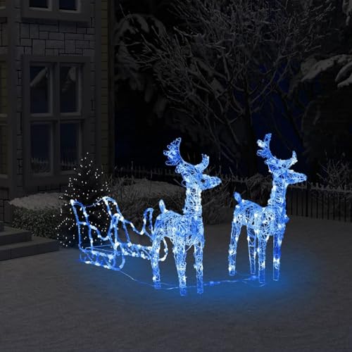 Homgoday LED Rentier mit Schlitten, Weihnachtsdekoration, Rentier und Schlitten, 160 LEDs, Acryl, USB, Rentier, Weihnachten, Outdoor, für drinnen und draußen, Baum, Rasen, Garten, Blau, 130 cm Homgoday LED Rentier mit Schlitten, Weihnachtsdekoration, Rentier und Schlitten, 160 LEDs, Acryl, USB, Rentier, Weihnachten, Outdoor, für drinnen und draußen, Baum, Rasen, Garten, Blau, 130 cm von Homgoday