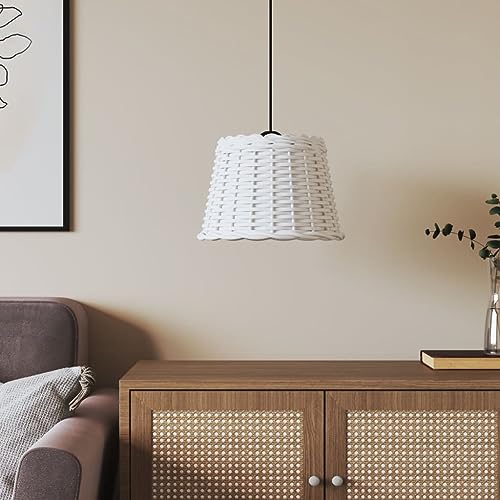 Homgoday Lampenschirm Hängelampe Pendelleuchtenschirm Korblampen Hängend Ersatzschirm für Hängeleuchten Deckenlampe für Wohnzimmer Schlafzimmer Esszimmer Weiß Ø30x20 cm Korbweide von Homgoday