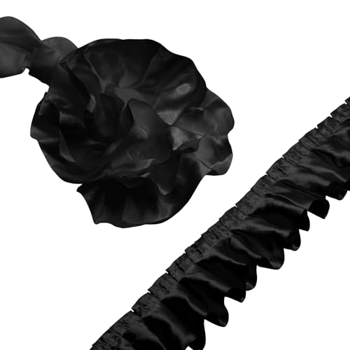 Homiest Rüschenband zum Nähen, 3,8 cm breit, Satin-Stoffbesätze, schwarze Rüschenborte für Bastelarbeiten, Kleider, Vorhänge, Hochzeitskostüme, Kissenbezüge, 9,1 m Homiest Rüschenband zum Nähen, 3,8 cm breit, Satin-Stoffbesätze, schwarze Rüschenborte für Bastelarbeiten, Kleider, Vorhänge, Hochzeitskostüme, Kissenbezüge, 9,1 m von Homiest