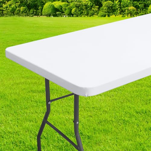 homing Rechteckige Tischdecke, wasserdicht, Polyester, elastisch, passend für 1,8 m Klapptische, waschbarer Tischschutz für Picknick, Camping, Outdoor (Weiß, 91,4 x 182,9 cm) von Homing