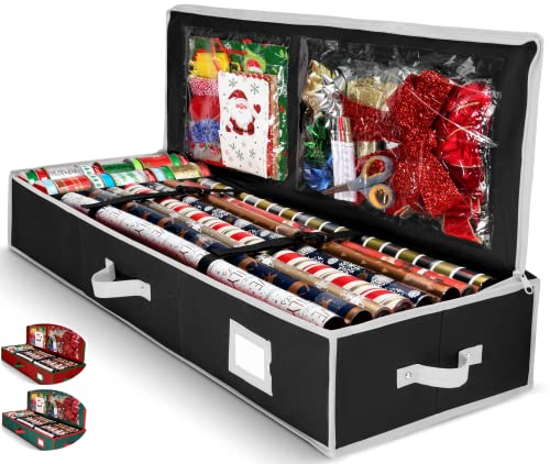Geschenkpapier-Organizer, Weihnachts-Geschenkpapier-Aufbewahrungstasche mit nützlichen Taschen für Weihnachtszubehör, passend für bis zu 24 Rollen, Unterbett-Aufbewahrung für Urlaubsdekorationen, Geschenkpapier-Organizer, Weihnachts-Geschenkpapier-Aufbewahrungstasche mit nützlichen Taschen für Weihnachtszubehör, passend für bis zu 24 Rollen, Unterbett-Aufbewahrung für Urlaubsdekorationen, von Homior
