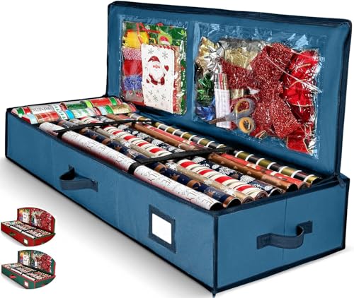 HOMIOR Geschenkpapier-Organizer, Weihnachts-Geschenkpapier-Aufbewahrungstasche mit nützlichen Taschen für Weihnachtszubehör, passend für bis zu 24 Rollen, Unterbettaufbewahrung für HOMIOR Geschenkpapier-Organizer, Weihnachts-Geschenkpapier-Aufbewahrungstasche mit nützlichen Taschen für Weihnachtszubehör, passend für bis zu 24 Rollen, Unterbettaufbewahrung für von Homior