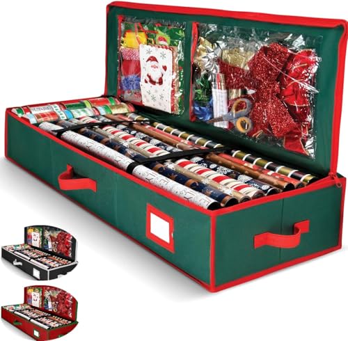 Premium-Geschenkpapier-Organizer, Weihnachts-Geschenkpapier-Aufbewahrungstasche mit nützlichen Taschen für Weihnachtszubehör, passend für bis zu 24 Rollen, Aufbewahrungsbox mit großer Kapazität, 1 Premium-Geschenkpapier-Organizer, Weihnachts-Geschenkpapier-Aufbewahrungstasche mit nützlichen Taschen für Weihnachtszubehör, passend für bis zu 24 Rollen, Aufbewahrungsbox mit großer Kapazität, 1 von Homior