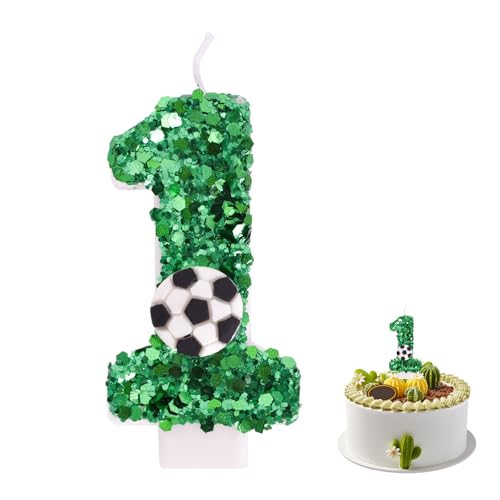 Homirty Geburtstagskerzen Zahlen Grün, Fußball, mit Glitzer, für Mädchen, Junge, Jubiläum (1) von Homirty
