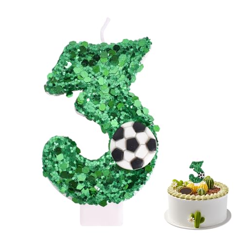 Geburtstagskerzen Zahlen Grün, Zahlen Kerzen Torte, Kerzen Geburtstag Fußball, Fußball Kerzen mit Glitzer, Tortendekoration Zahlen, mit Verlängerungsstäben, für Mädchen, Junge, Jubiläum (3) von Homirty