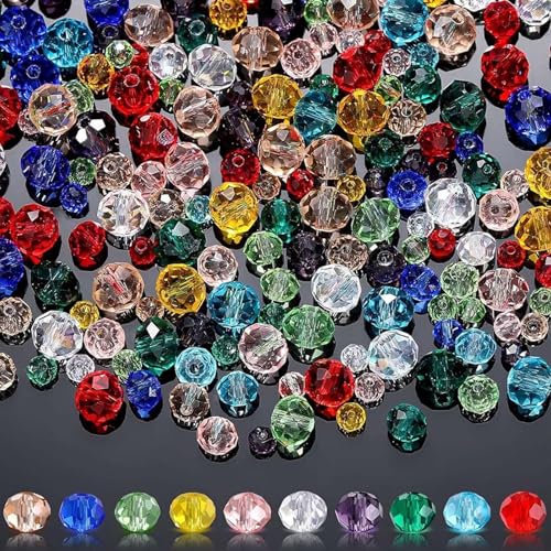 Kristall Glasperlen Kit 800 Stück Glasperlen Zum Auffädeln 4/6/8 mm Facettierte Perlen mit Aufbewahrungsbox Glasperlen mit Loch für Basteln Schmuckherstellung DIY Halsketten Armbänder Ohrringe von Homirty