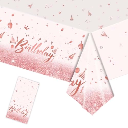 Rosa Geburtstag Tischdecke 137x274cm Happy Birthday Tischdecken Rosa Ballon Geburtstag Tischdecke Wasserdicht Tischtuch für Mädchen Kindern Baby Shower Party Deko Garten Picknick (R2) von Homirty