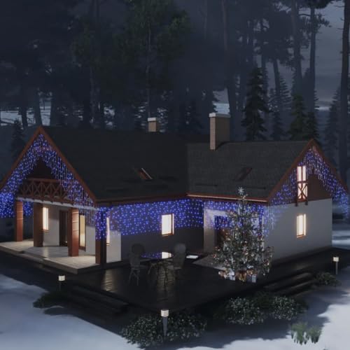 Hommdiy Lichtervorhang LED Eiszapfen 10 m 400 LED Blau 8 Funktionen von Hommdiy