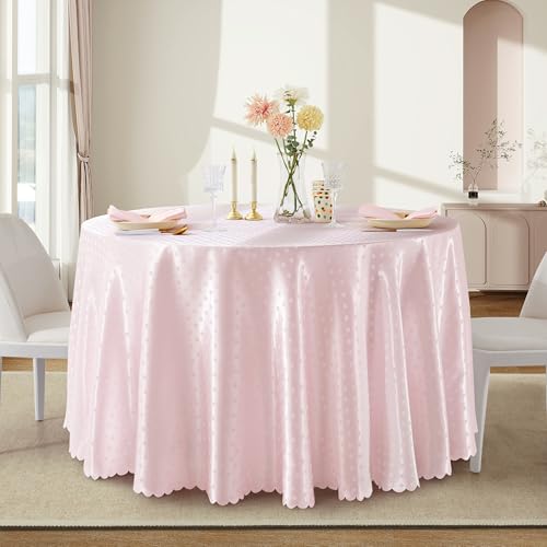 HommxJF Runde Satin-Tischdecke in Blush Pink, gepunktet, 152,4 x 152,4 cm, Blush Pink, runde Tischdecke, schmutzabweisend, knitterfrei, seidig, weiche Tischdecke für Esszimmer, Innen- und Außenbereich von HommxJF